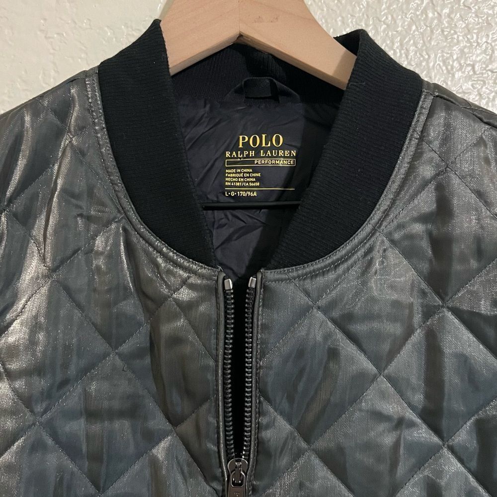 Polo Ralph Lauren Performance Metallic Quilted Bomber Jacket Satin Size L - Picture 6 of 15
